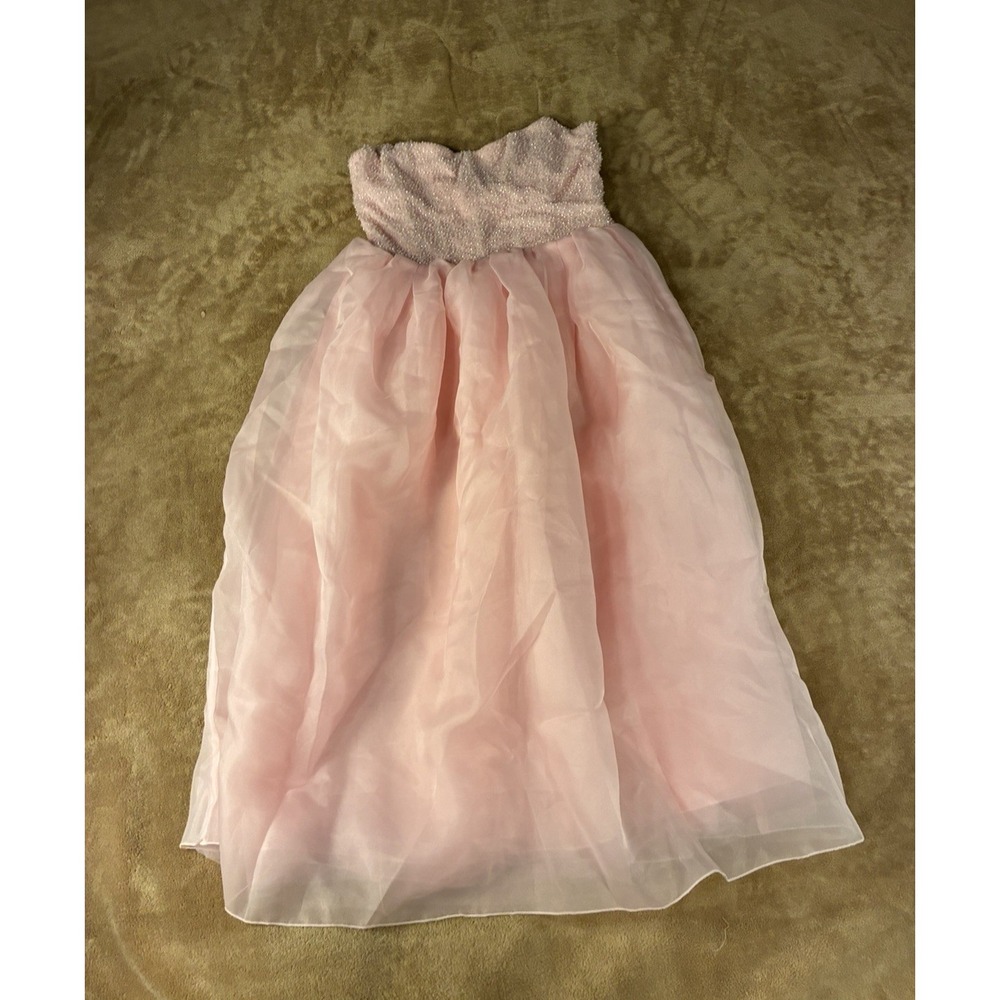 Oh Polly Strapless Corset Tulle Skirt Beaded Bodice Midi Dress Blush Pink Size 8